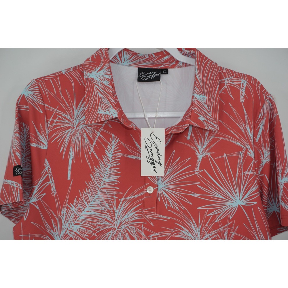 Sunday Swagger Polo Shirt Red Palm Print Stretch Golf Performance Womens XL